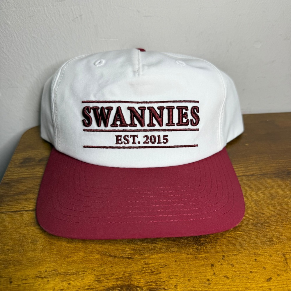 Swannies Golf Hat White Maroon Snapback Est 2015 Golfing Cap Adjustable